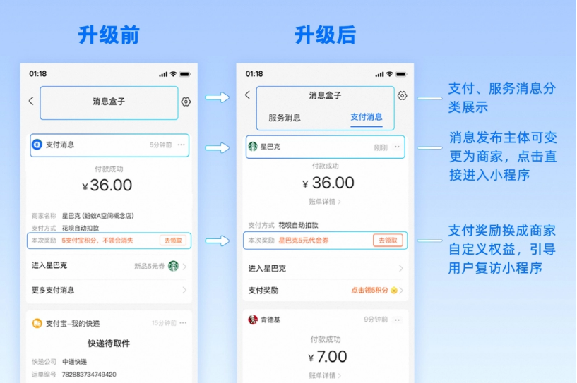 支付寶 App 首頁(yè)消息盒子開放升級(jí)，可分類查看支付、服務(wù)消息